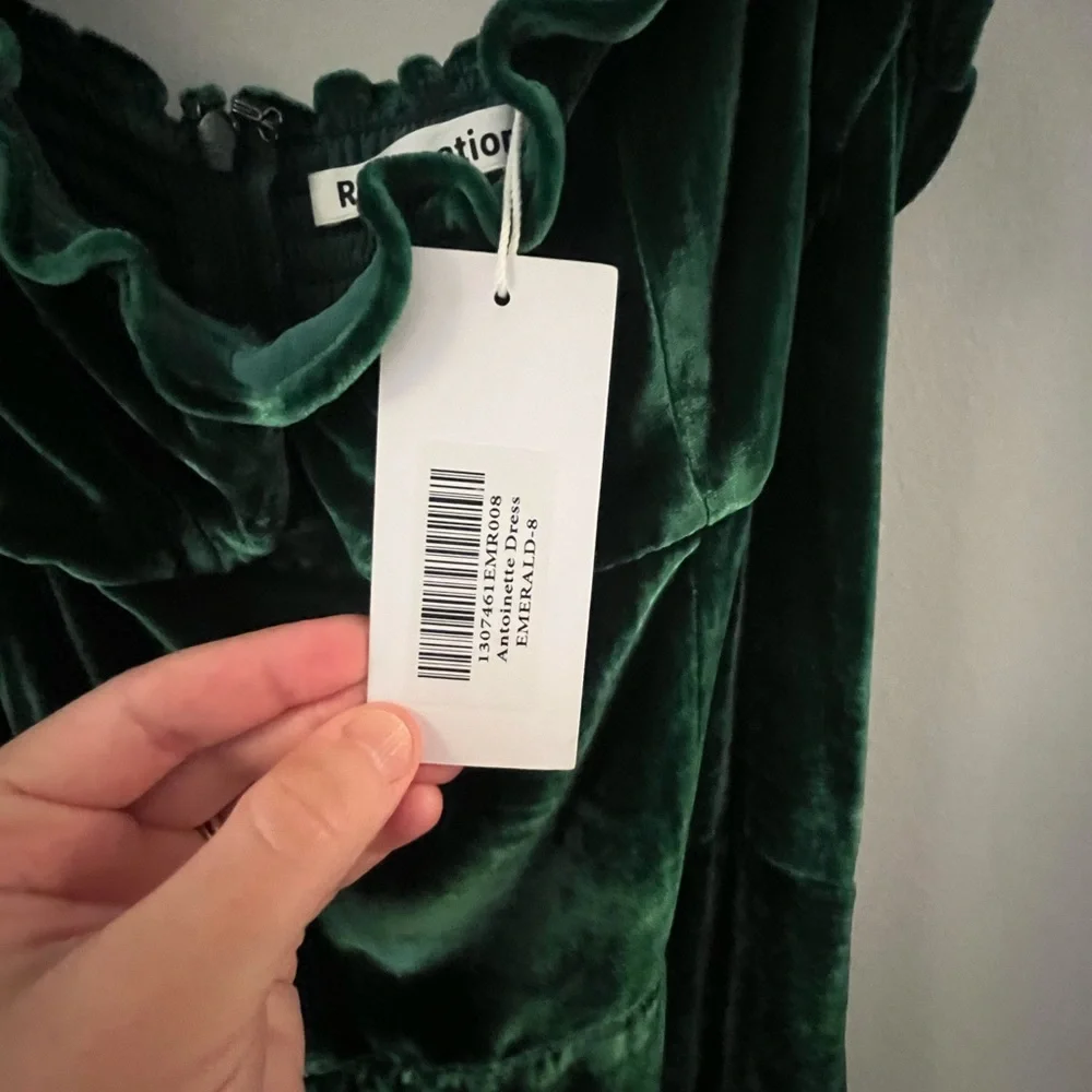 Reformation Antoinette Velvet Dress in Emerald - Picture 12 of 15